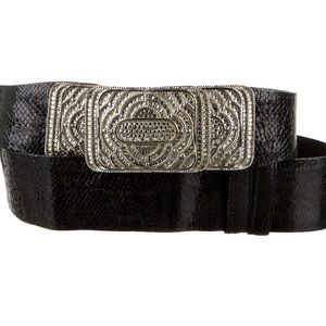 Vintage Judith Leiber Silver Crystal and Black Snake Skin Art Deco Belt